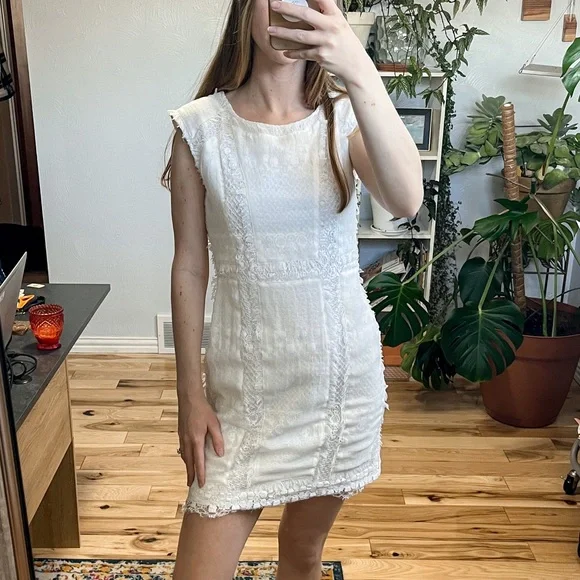 bcbgmaxazria crochet dress Bcbgmaxazria Mesh Crochet Short Mini Dress White L65802 Womens Size 8